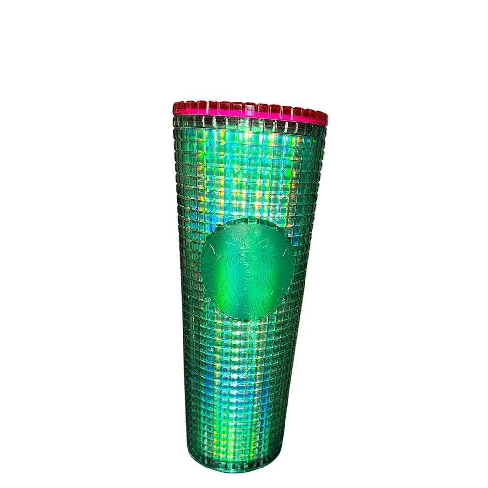 Starbucks Spring 2023 Watermelon Grid Green Pink Lid 24oz Cold Cup Tumbler